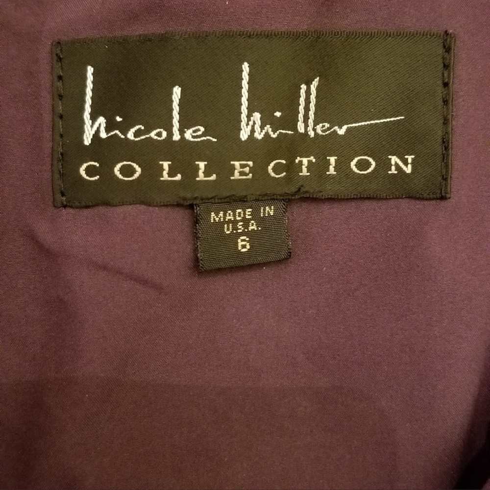 Nicole Miller Ruched Metallic Purple/Black Back Zip Dress, with Some stretch - Picture 6 of 6